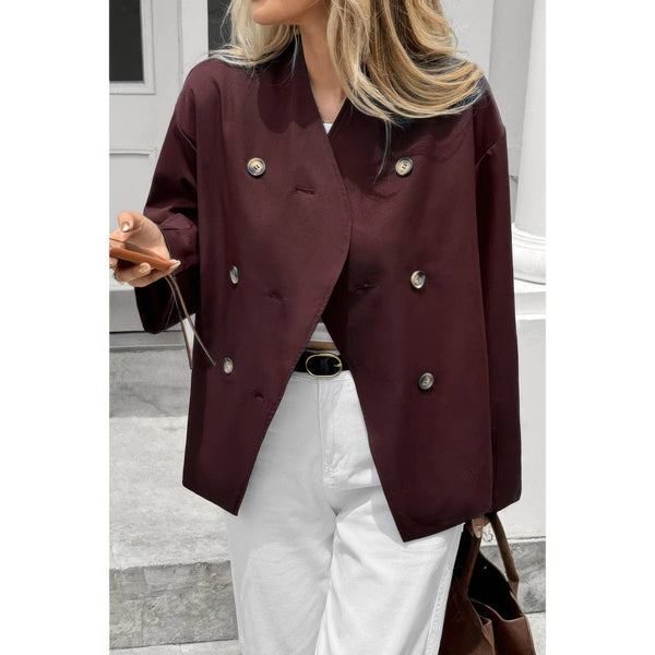 Double Breasted V - Neck Trench Long Sleeve Coat - Women's coat - SmartBuyApparel