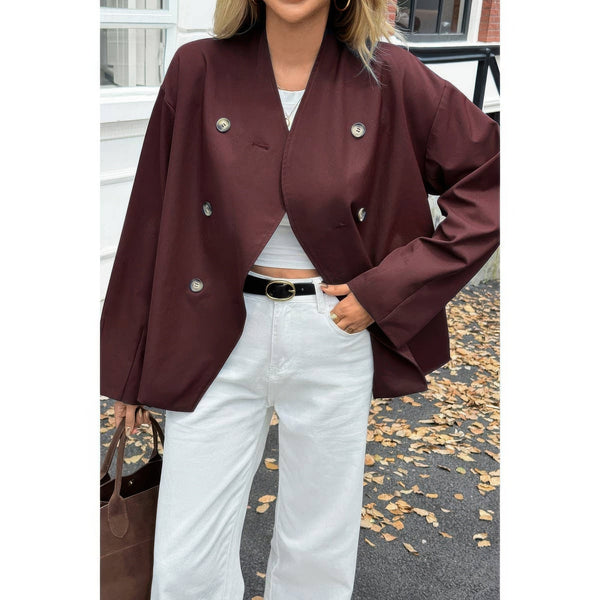 Double Breasted V - Neck Trench Long Sleeve Coat - Women's coat - SmartBuyApparel