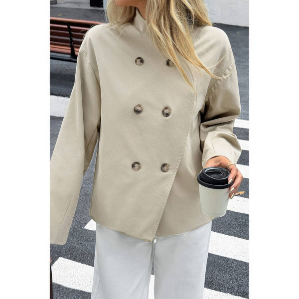 Double Breasted V - Neck Trench Long Sleeve Coat - Women's coat - SmartBuyApparel
