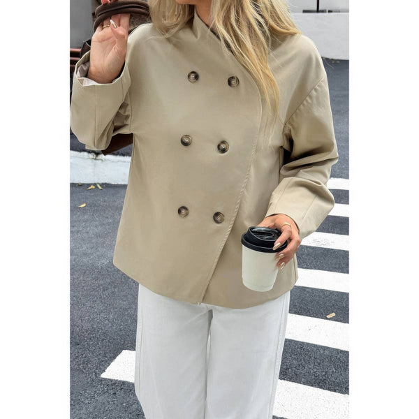 Double Breasted V - Neck Trench Long Sleeve Coat - Women's coat - SmartBuyApparel