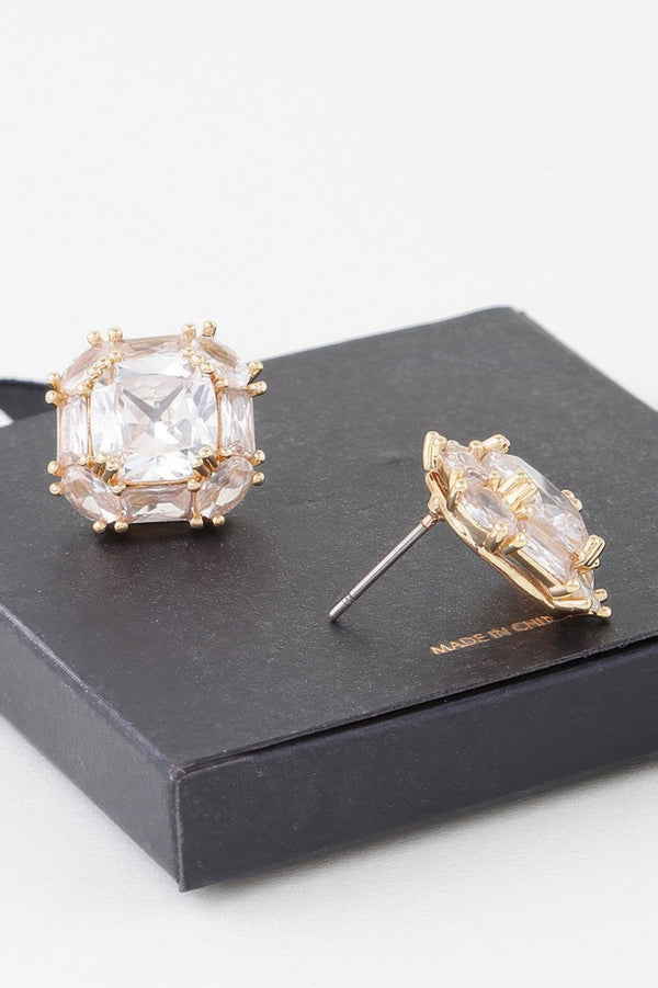 Double Cubic Rhinestone Stud Earrings - | SmartBuyApparel