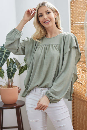 Draped Ruffle Long sleeve Top - Women's top - SmartBuyApparel
