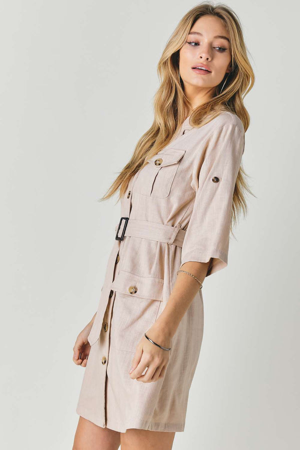 Drop Shoulder With Saist Tie Belted Dress - Dress - SmartBuyApparel