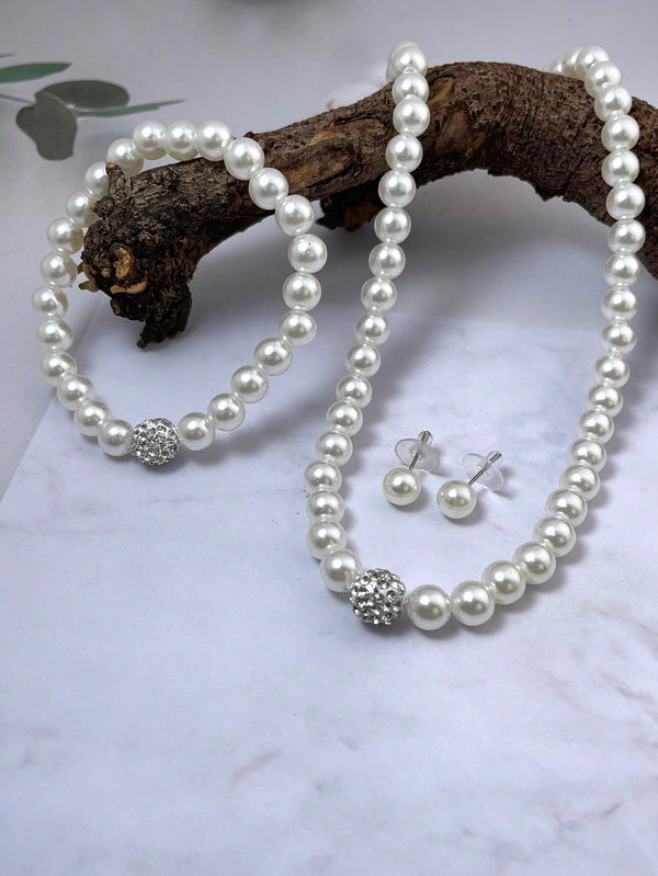 Elegant 4 - Piece Pearl Jewelry Set: Necklace, Earrings, and Bracelet - SmartBuyApparel - Women Jewelry Sets