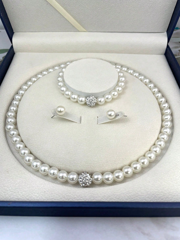 Elegant 4 - Piece Pearl Jewelry Set: Necklace, Earrings, and Bracelet - SmartBuyApparel - Women Jewelry Sets