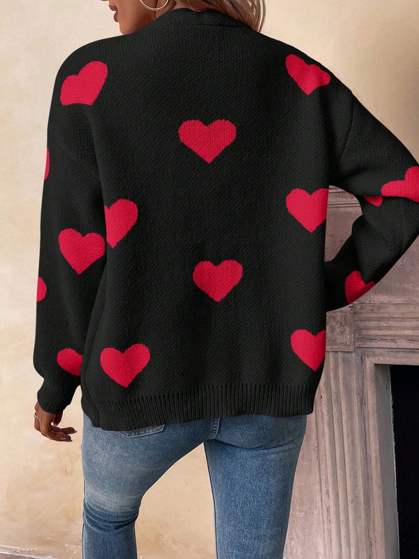 Essnce Heart Pattern Long Sleeve Cardigan - SmartBuyApparel - Women Cardigans