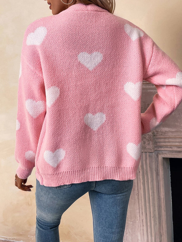 Essnce Heart Pattern Long Sleeve Cardigan - SmartBuyApparel - Women Cardigans