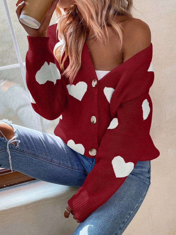 Essnce Heart Pattern Long Sleeve Cardigan - SmartBuyApparel - Women Cardigans