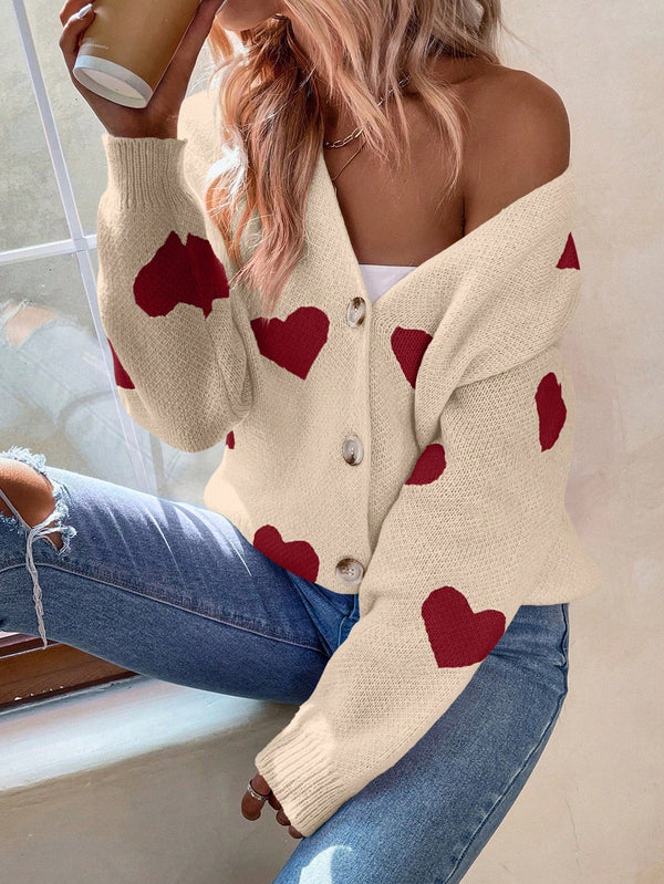 Essnce Heart Pattern Long Sleeve Cardigan - SmartBuyApparel - Women Cardigans