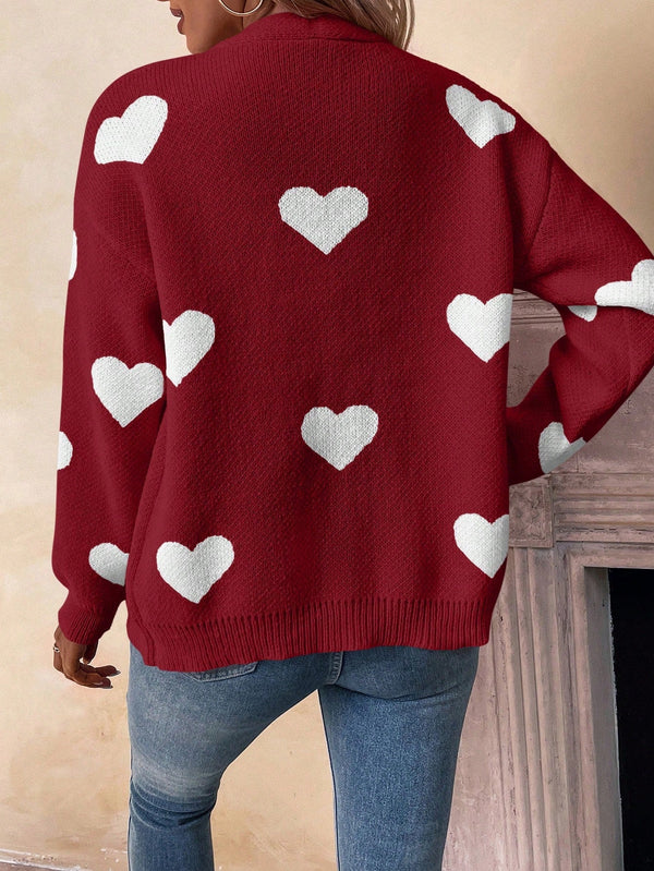 Essnce Heart Pattern Long Sleeve Cardigan - SmartBuyApparel - Women Cardigans