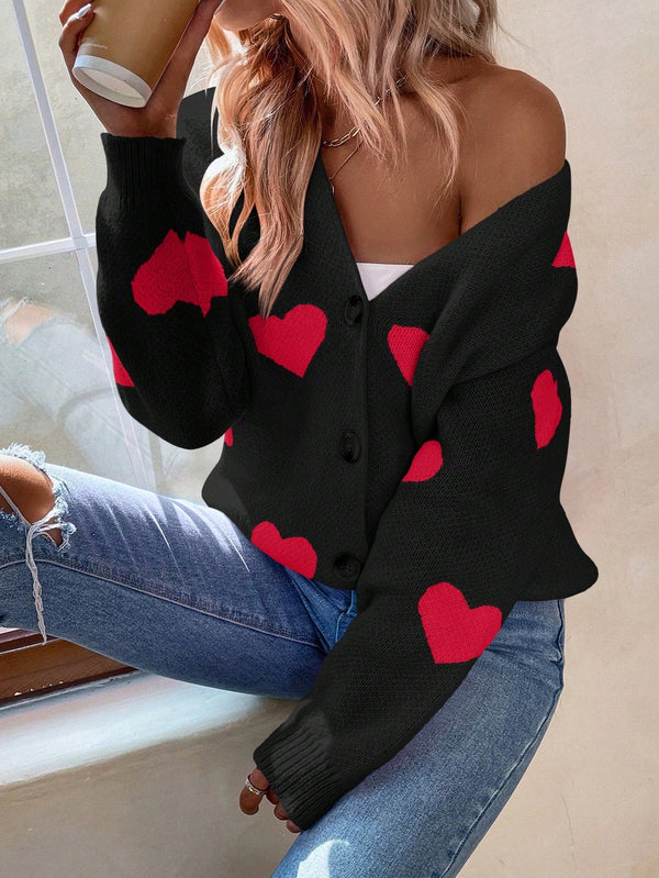 Essnce Heart Pattern Long Sleeve Cardigan - SmartBuyApparel - Women Cardigans