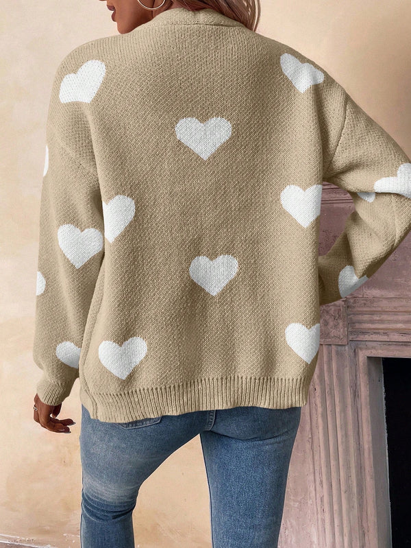 Essnce Heart Pattern Long Sleeve Cardigan - SmartBuyApparel - Women Cardigans