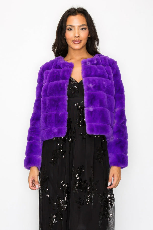 Faux Fur Buttoned Quilted Jacket - Women's jacket - SmartBuyApparel