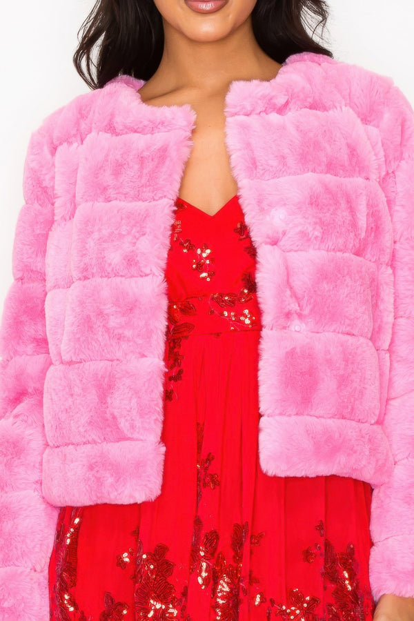 Faux Fur Buttoned Quilted Jacket - Women's jacket - SmartBuyApparel