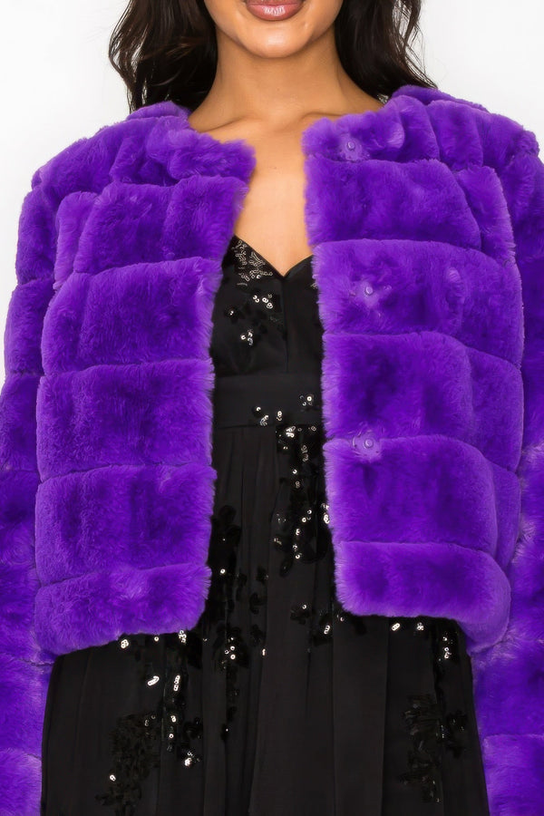 Faux Fur Buttoned Quilted Jacket - Women's jacket - SmartBuyApparel