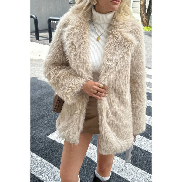 Faux Fur Fuzzy Fleece Lapel Open Front Coat - Women's coat - SmartBuyApparel
