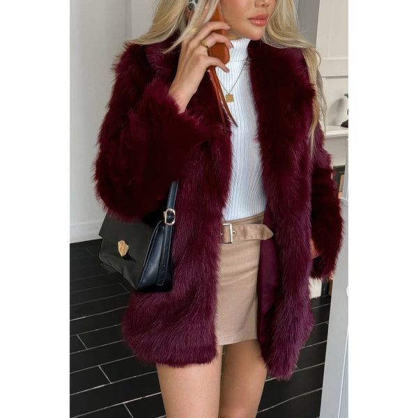 Faux Fur Fuzzy Fleece Lapel Open Front Coat - Women's coat - SmartBuyApparel