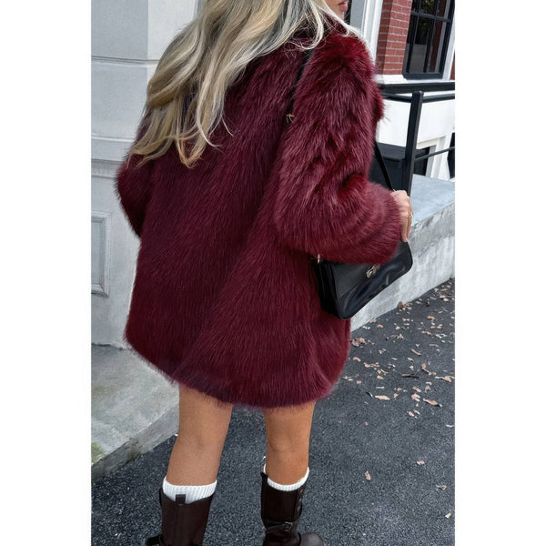 Faux Fur Fuzzy Fleece Lapel Open Front Coat - Women's coat - SmartBuyApparel