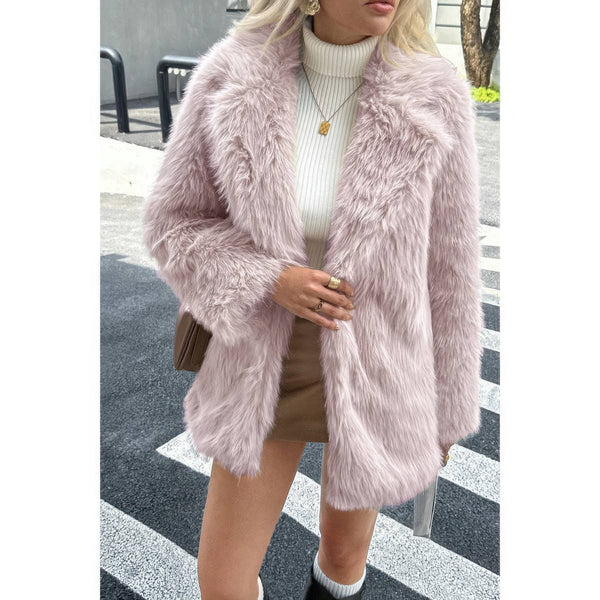 Faux Fur Fuzzy Fleece Lapel Open Front Coat - Women's coat - SmartBuyApparel