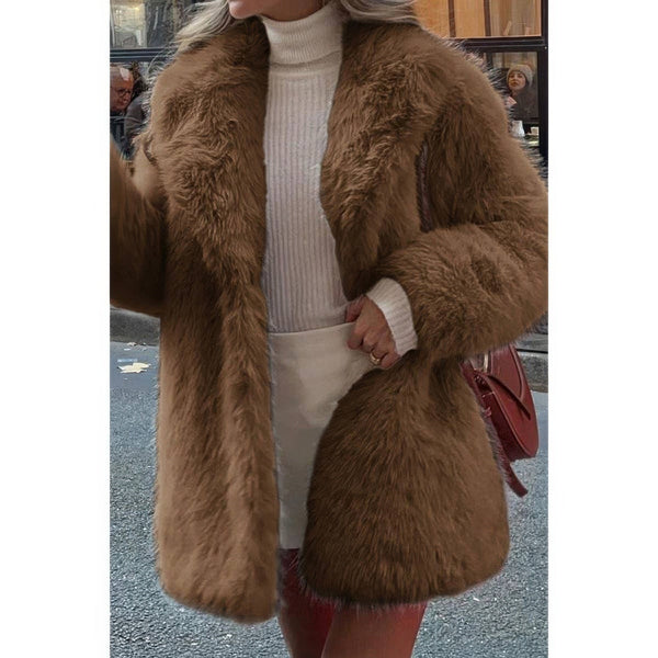 Faux Fur Fuzzy Fleece Lapel Open Front Coat - Women's coat - SmartBuyApparel
