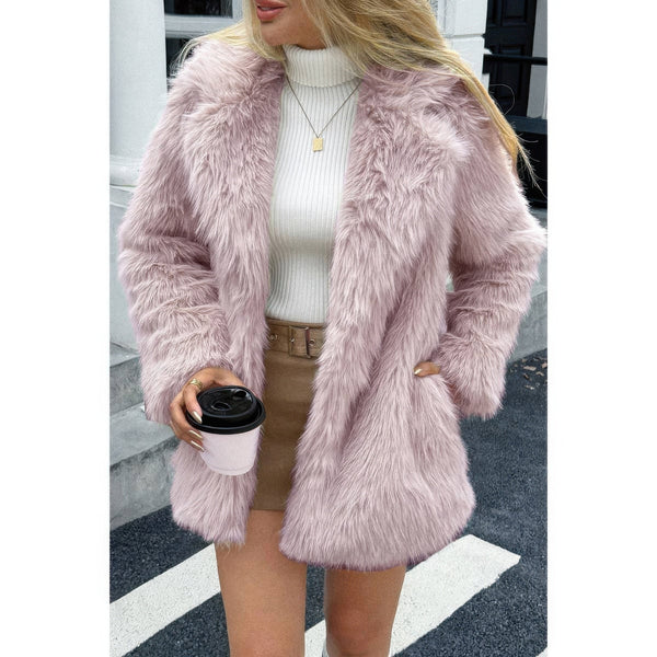Faux Fur Fuzzy Fleece Lapel Open Front Coat - Women's coat - SmartBuyApparel