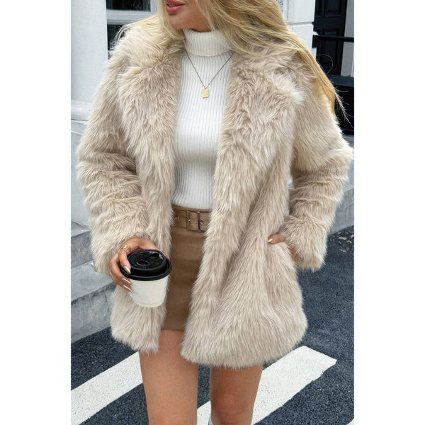 Faux Fur Fuzzy Fleece Lapel Open Front Coat - Women's coat - SmartBuyApparel