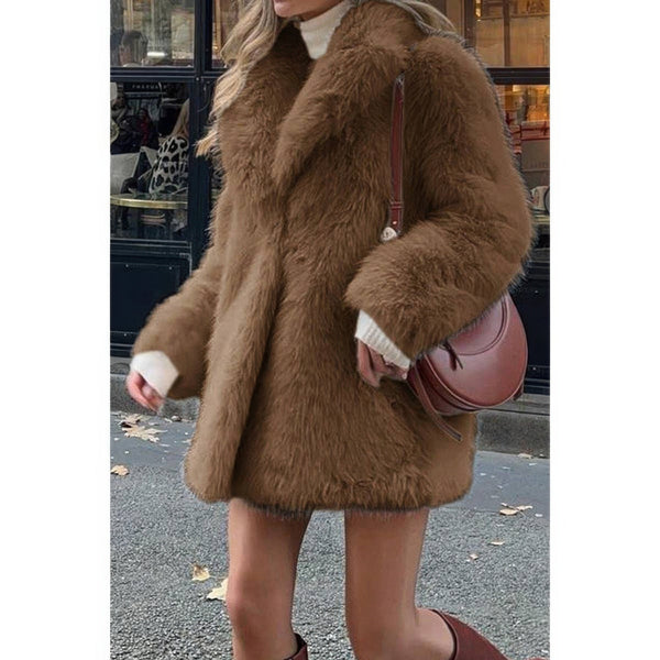 Faux Fur Fuzzy Fleece Lapel Open Front Coat - Women's coat - SmartBuyApparel