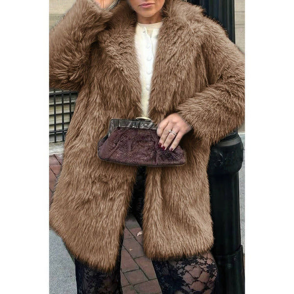 Faux Fur Fuzzy Fleece Lapel Open Front Coat - Women's coat - SmartBuyApparel