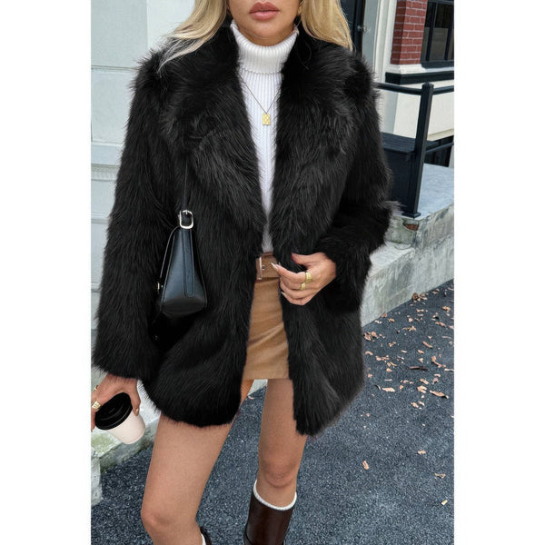 Faux Fur Fuzzy Fleece Lapel Open Front Coat - Women's coat - SmartBuyApparel