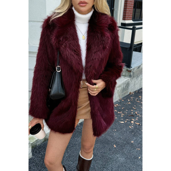Faux Fur Fuzzy Fleece Lapel Open Front Coat - Women's coat - SmartBuyApparel
