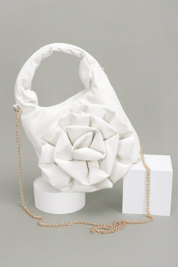 Faux Leather Big Flower Handle Bag - | SmartBuyApparel