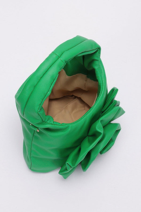 Faux Leather Big Flower Handle Bag - | SmartBuyApparel