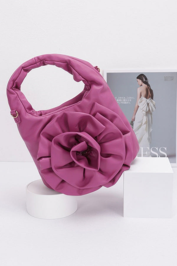 Faux Leather Big Flower Handle Bag - | SmartBuyApparel