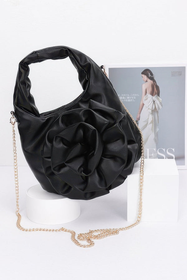 Faux Leather Big Flower Handle Bag - | SmartBuyApparel
