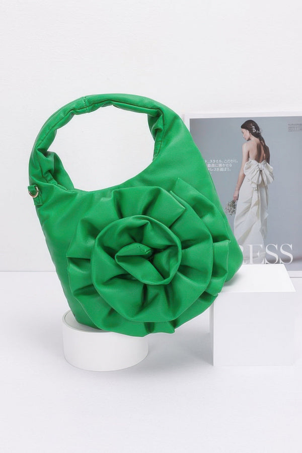 Faux Leather Big Flower Handle Bag - | SmartBuyApparel