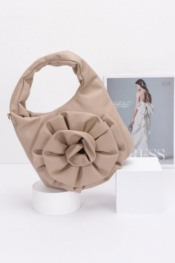 Faux Leather Big Flower Handle Bag - | SmartBuyApparel