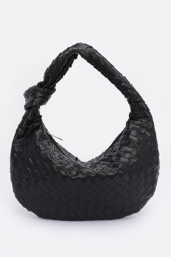 Faux Leather Braided Big Hobo Bag - | SmartBuyApparel