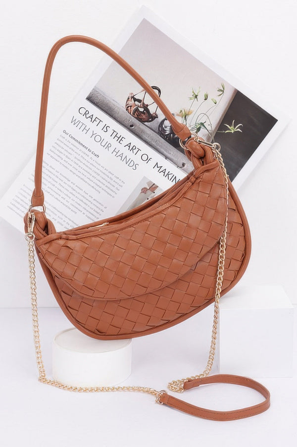 Faux Leather Braided Double Hobo Bag - | SmartBuyApparel