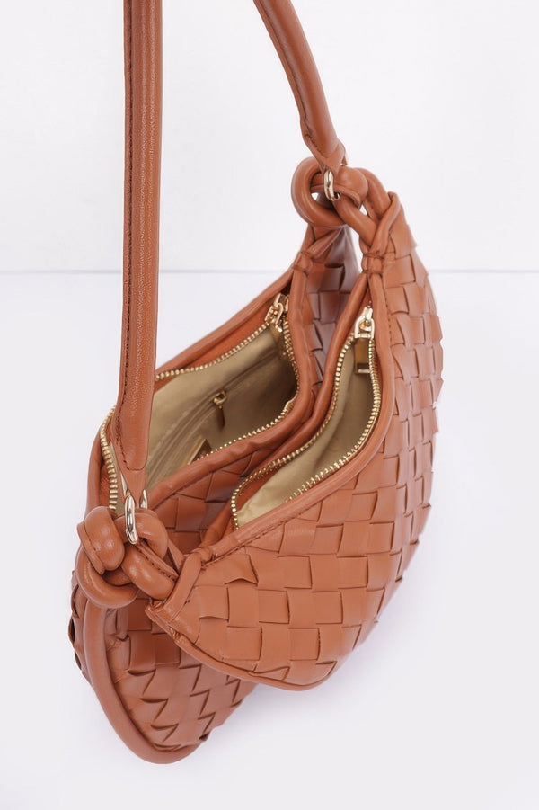 Faux Leather Braided Double Hobo Bag - | SmartBuyApparel