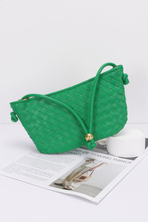 Faux Leather Braided Wrist And Shoulder Bag - | SmartBuyApparel