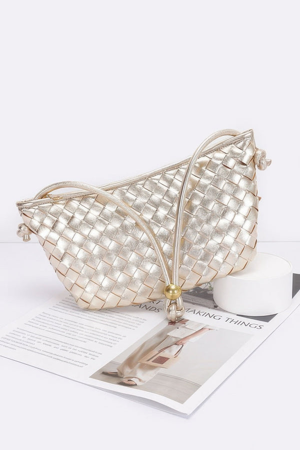 Faux Leather Braided Wrist And Shoulder Bag - | SmartBuyApparel