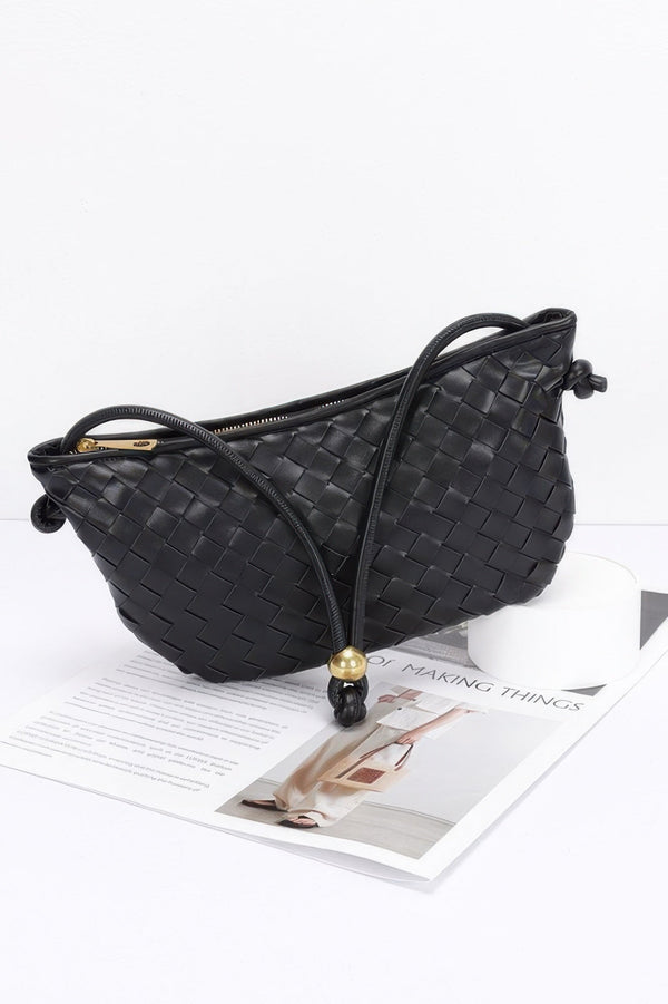 Faux Leather Braided Wrist And Shoulder Bag - | SmartBuyApparel