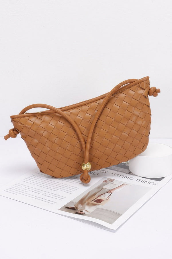 Faux Leather Braided Wrist And Shoulder Bag - | SmartBuyApparel