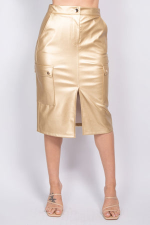Faux Leather High - rise Cargo Skirt - Skirt - SmartBuyApparel