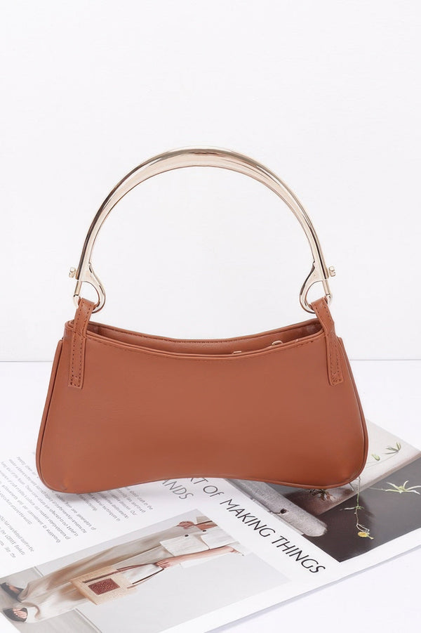 Faux Leather Metal Handle Zip Clutch - | SmartBuyApparel