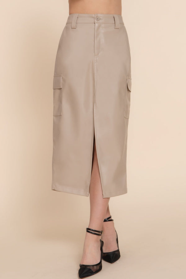 Faux Leather Midi Cargo Skirt - Skirt - SmartBuyApparel