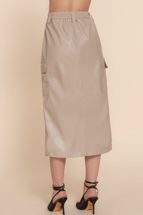 Faux Leather Midi Cargo Skirt - Skirt - SmartBuyApparel