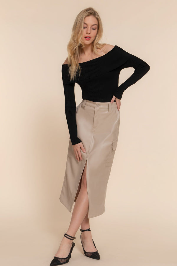 Faux Leather Midi Cargo Skirt - Skirt - SmartBuyApparel