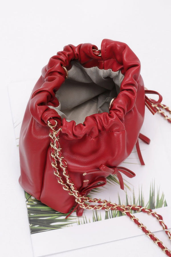 Faux Leather Multi Ribbon Bucket Chaincrossbodybag - | SmartBuyApparel