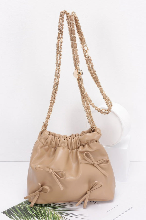 Faux Leather Multi Ribbon Bucket Chaincrossbodybag - | SmartBuyApparel